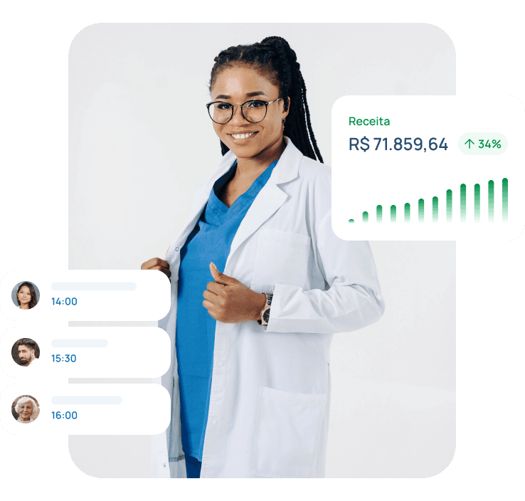 A doctor and some graphs and chats above here photo.