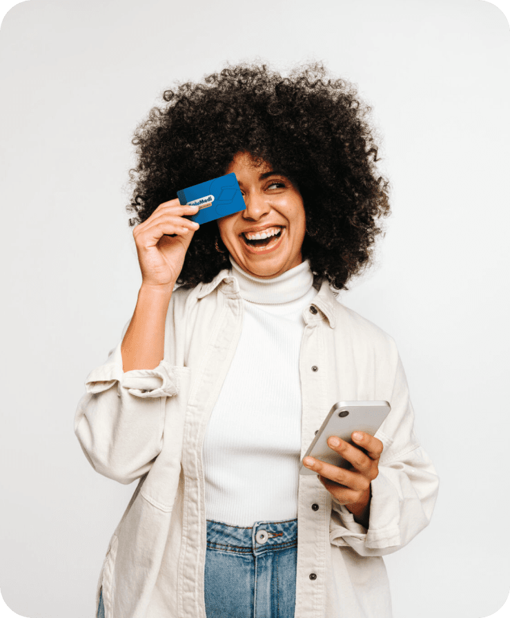 Woman with a card in hands